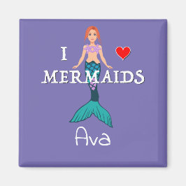 I Love Mermaids Design - Square Magnet Button