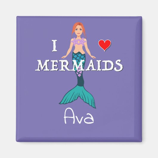 I Love Mermaids Design - Square Magnet Button (Voorkant)