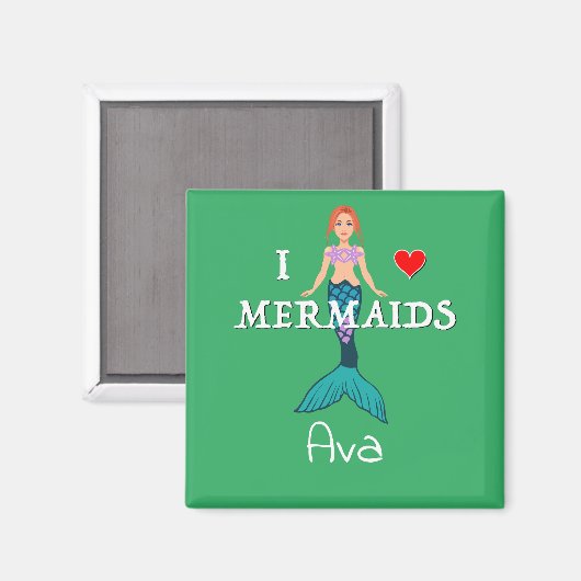 I Love Mermaids Design - Square Magnet Button (Voorkant / Achterkant)