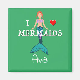 I Love Mermaids Design - Square Magnet Button