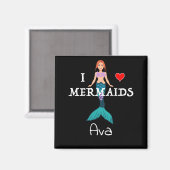 I Love Mermaids Design - Square Magnet Button (Voorkant / Achterkant)