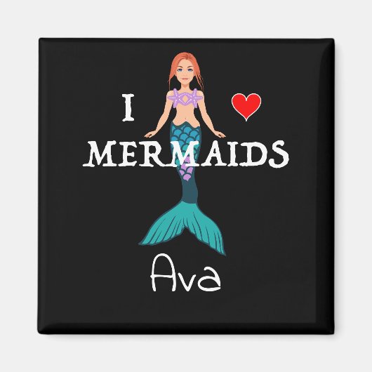 I Love Mermaids Design - Square Magnet Button (Voorkant)