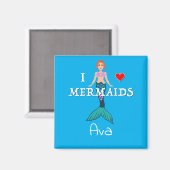 I Love Mermaids Design - Square Magnet Button (Voorkant / Achterkant)