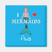I Love Mermaids Design - Square Magnet Button (Voorkant)