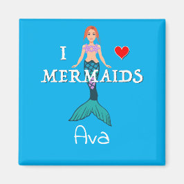 I Love Mermaids Design - Square Magnet Button
