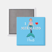 I Love Mermaids Design - Square Magnet Button (Voorkant / Achterkant)