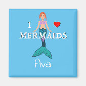 I Love Mermaids Design - Square Magnet Button (Voorkant)