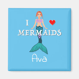 I Love Mermaids Design - Square Magnet Button