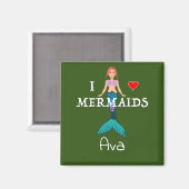 I Love Mermaids Design - Square Magnet Button (Voorkant / Achterkant)