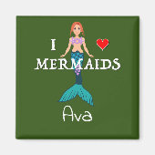 I Love Mermaids Design - Square Magnet Button (Voorkant)