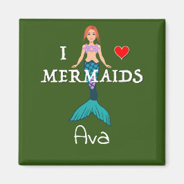 I Love Mermaids Design - Square Magnet Button