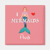 I Love Mermaids Design - Square Magnet Button (Voorkant)