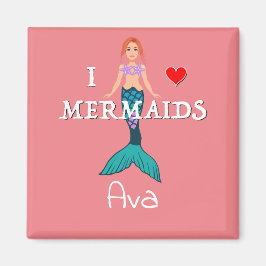 I Love Mermaids Design - Square Magnet Button