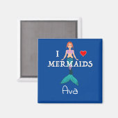 I Love Mermaids Design - Square Magnet Button (Voorkant / Achterkant)