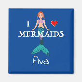 I Love Mermaids Design - Square Magnet Button (Voorkant)