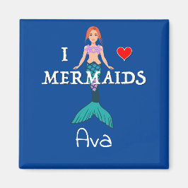 I Love Mermaids Design - Square Magnet Button