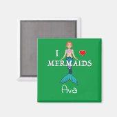 I Love Mermaids Design - Square Magnet Button (Voorkant / Achterkant)