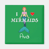 I Love Mermaids Design - Square Magnet Button (Voorkant)