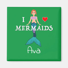 I Love Mermaids Design - Square Magnet Button