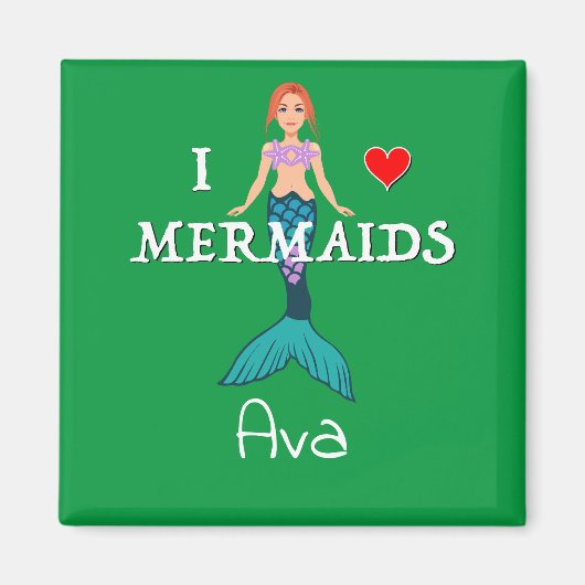 I Love Mermaids Design - Square Magnet Button (Voorkant)