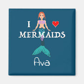 I Love Mermaids Design - Square Magnet Button (Voorkant)