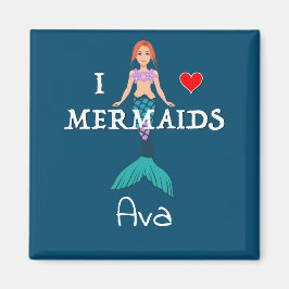 I Love Mermaids Design - Square Magnet Button