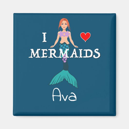 I Love Mermaids Design - Square Magnet Button (Voorkant)