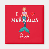 I Love Mermaids Design - Square Magnet Button (Voorkant)