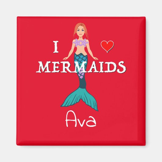I Love Mermaids Design - Square Magnet Button (Voorkant)