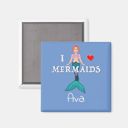 I Love Mermaids Design - Square Magnet Button (Voorkant / Achterkant)