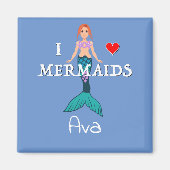 I Love Mermaids Design - Square Magnet Button (Voorkant)
