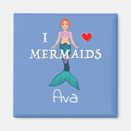 I Love Mermaids Design - Square Magnet Button