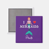 I Love Mermaids Design - Square Magnet Button (Voorkant / Achterkant)