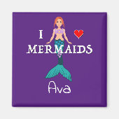I Love Mermaids Design - Square Magnet Button (Voorkant)