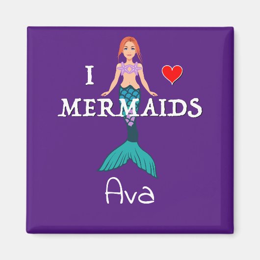 I Love Mermaids Design - Square Magnet Button (Voorkant)