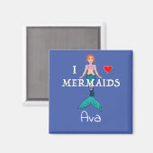 I Love Mermaids Design - Square Magnet Button (Voorkant / Achterkant)