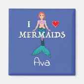 I Love Mermaids Design - Square Magnet Button (Voorkant)