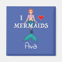 I Love Mermaids Design - Square Magnet Button