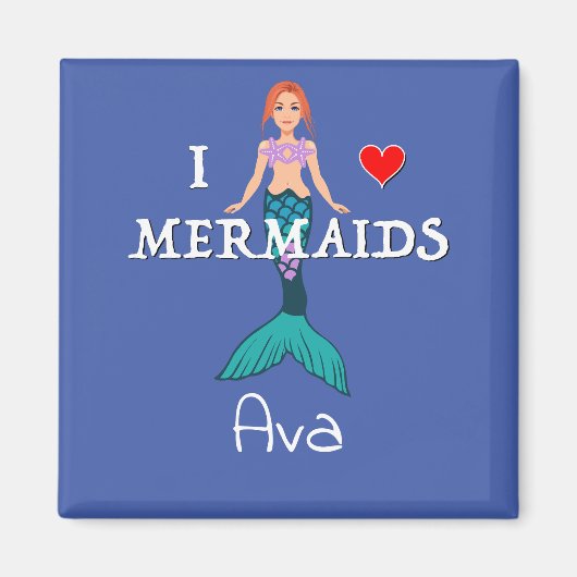 I Love Mermaids Design - Square Magnet Button (Voorkant)