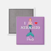 I Love Mermaids Design - Square Magnet Button (Voorkant / Achterkant)