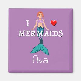 I Love Mermaids Design - Square Magnet Button