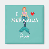 I Love Mermaids Design - Square Magnet Button (Voorkant)