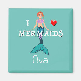 I Love Mermaids Design - Square Magnet Button