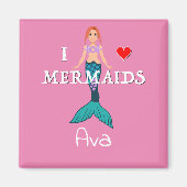I Love Mermaids Design - Square Magnet Button (Voorkant)