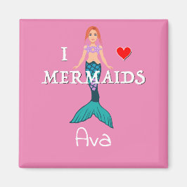 I Love Mermaids Design - Square Magnet Button