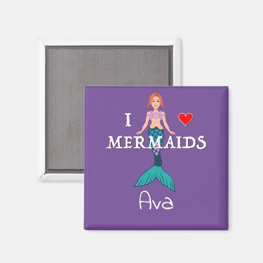 I Love Mermaids Design - Square Magnet Button (Voorkant / Achterkant)