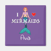 I Love Mermaids Design - Square Magnet Button (Voorkant)