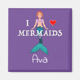 I Love Mermaids Design - Square Magnet Button