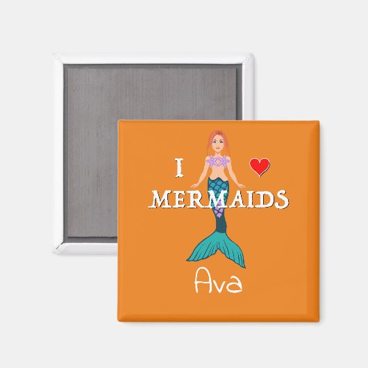 I Love Mermaids Design - Square Magnet Button (Voorkant / Achterkant)