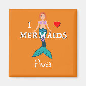I Love Mermaids Design - Square Magnet Button (Voorkant)